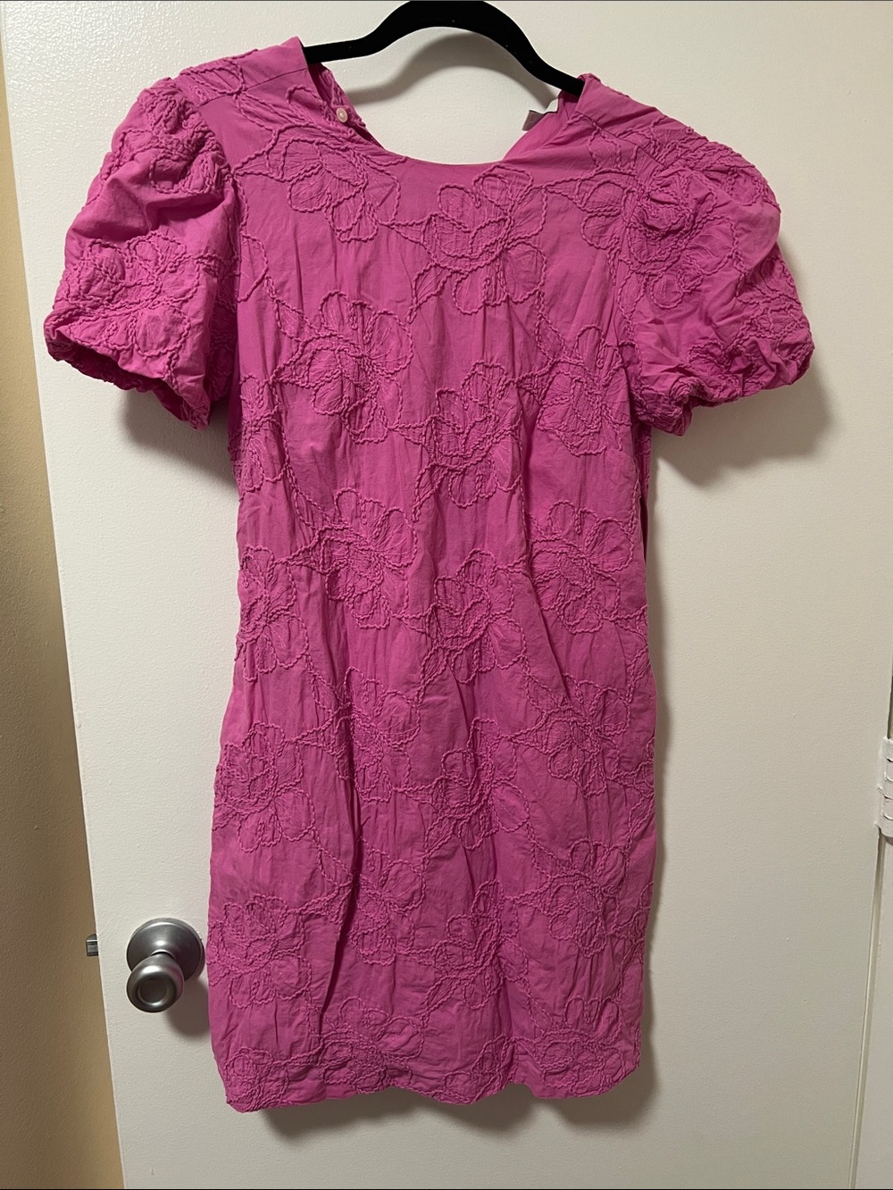 J. Crew Bright Pink Embroidered Neck Blouse